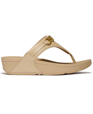 Women's Lulu Square-Chain Leather Toe-Post Wedge Sandals