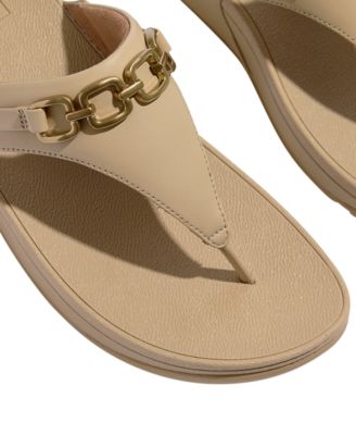 Women's Lulu Square-Chain Leather Toe-Post Wedge Sandals