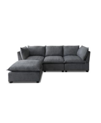 Streamdale Modern Linen Sectional Sofa with Convertible Ottoman - Grey