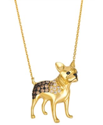 Chocolate Ombre Diamond (0.42 ct. t.w.) & Blackberry Diamond (0.01 ct. t.w.) French Bulldog Necklace in 14k Honey Gold