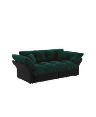 74.8" Queen Pull Out Sofa Bed, 3-in-1 Convertible Sleeper Tufted Sofa with 2 Pillows, Green