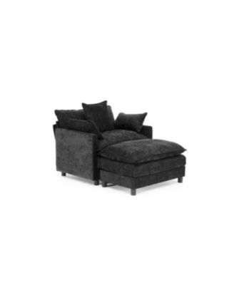 Streamdale Modern Accent Chair with Ottoman, Black Chenille
