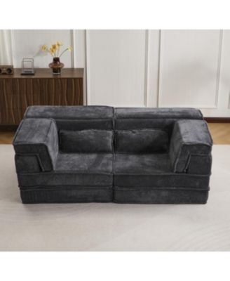 Compression Sofa, Convertible Floor Sofa Bed, Modern Oversized Loveseat, Dark Grey