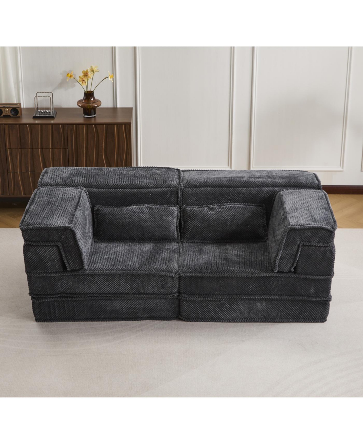 Streamdale Furniture Compression Sofa, Convertible Floor Sofa Bed, Modern Oversized Loveseat, Dark Grey