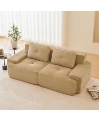 Streamdale Camel 82" Modern L-Shaped Corduroy Sectional Sofa with Deep Seat, Tufted Design