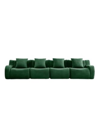 4-Seat Boneless Sofa, Teddy Fabric, No Assembly, Curved Armrest, Green