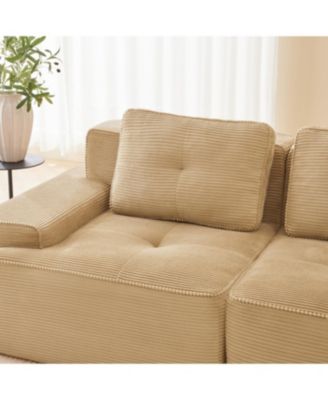 Modern L-Shaped Corduroy Sectional Sofa with Movable Ottoman, Camel