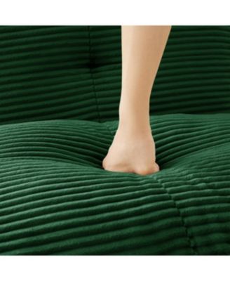 Modern L-Shaped Corduroy Sectional Sofa with Movable Ottoman, Green