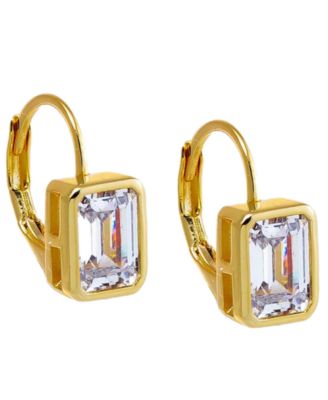 Cubic Zirconia Gold Plated Gold Plated Bezel Emerald Baguette Huggie Earrings