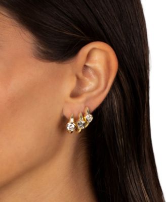 Cubic Zirconia Gold Plated Gold Plated Ascher Bezel Huggie Earrings