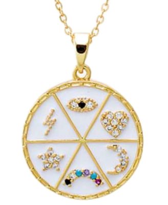 Pave Multi Charm Gold Plated Coin Pendant Necklace