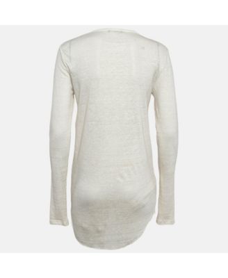 Women's Off-White Linen Knit Lace-Up Top