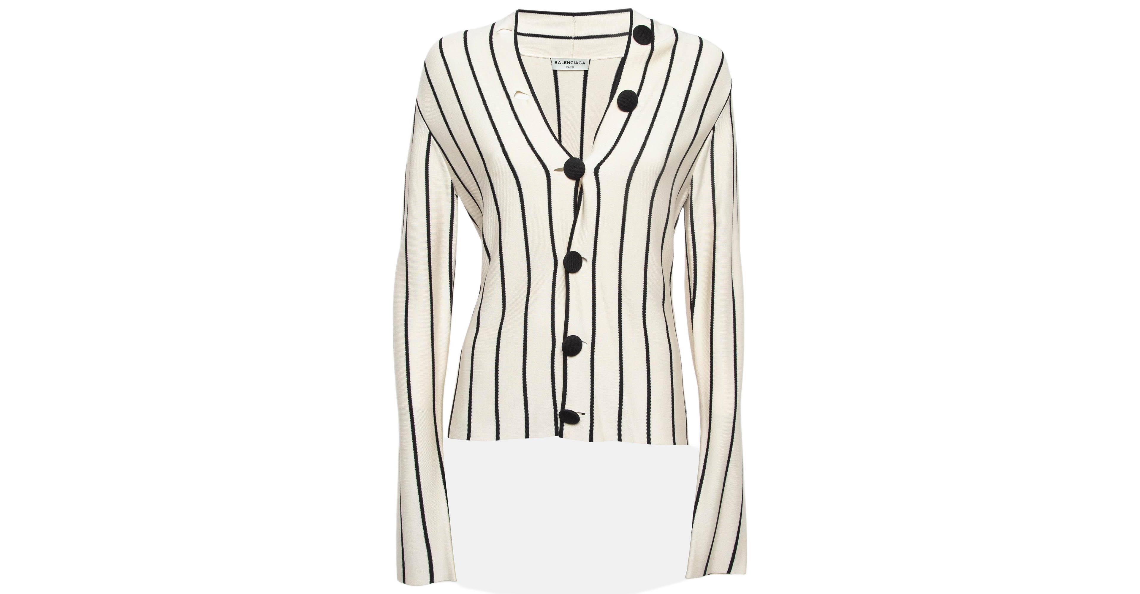 Pre-Owned Balenciaga Women's Cream Striped Silk Knit Cardigan