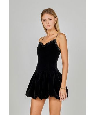 Women's Jewel Trim Velvet Mini Bubble Dress