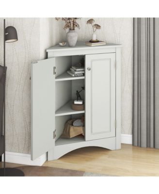 31.5"H Triangle Corner Cabinet, Adjustable Shelves, Kitchen/Home Freestanding Storage