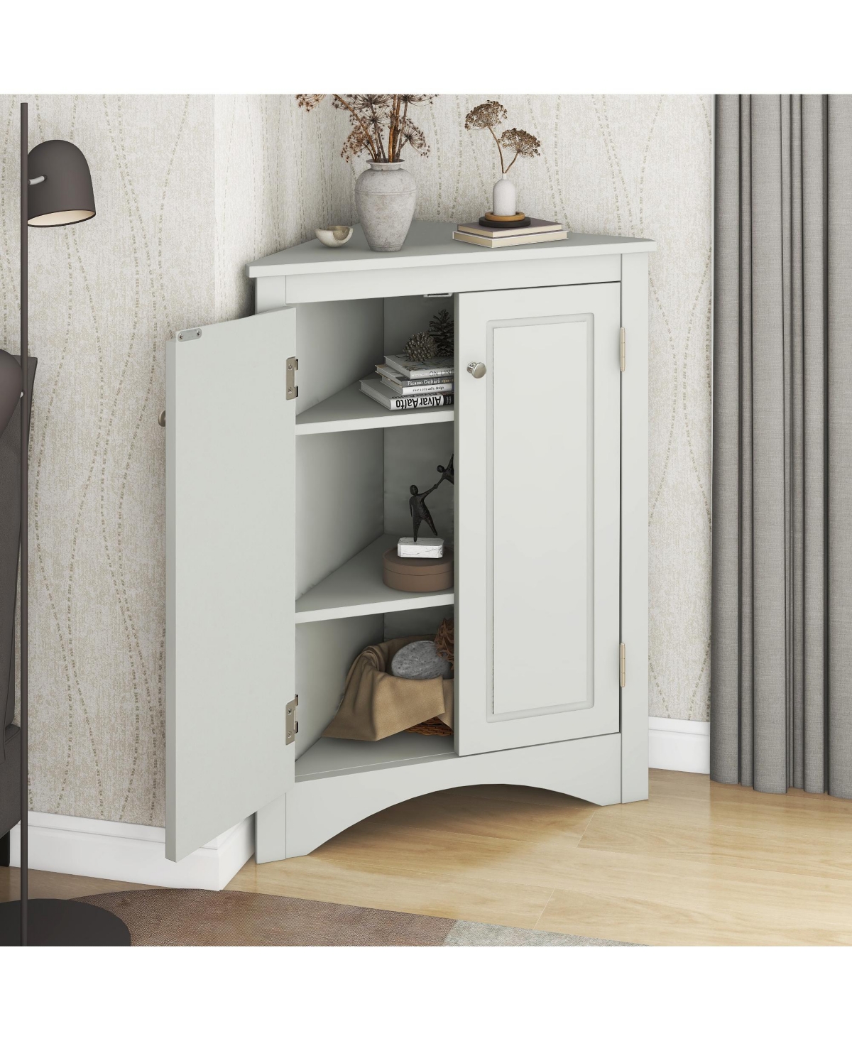 Casainc 31.5"H Triangle Corner Cabinet, Adjustable Shelves