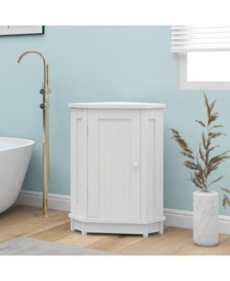 31.4"H Triangle Corner Bathroom Cabinet, Adjustable Shelf, Modern MDF Storage Unit