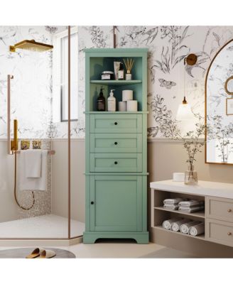 68.9"H Triangle Tall Cabinet with 3 Drawers and Adjustable Shelves for Bathroom/Living Room