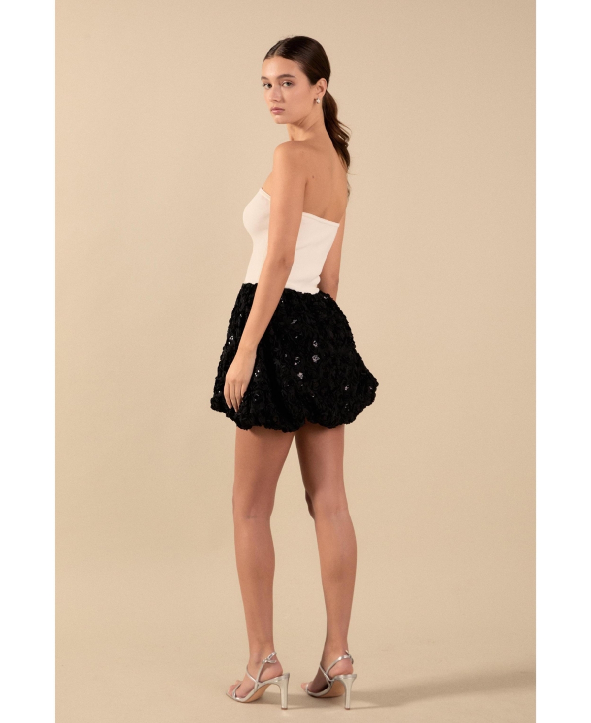 endless rose Women's Textured Strapless Voluminous Mini Dress