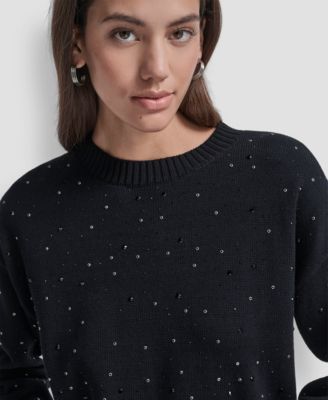 Women's Rhinestone Embellished Crewneck Sweater