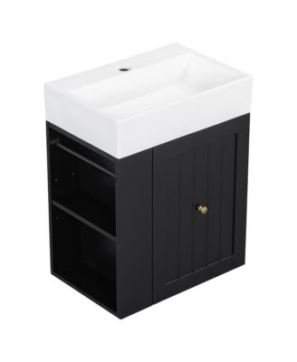 Bathroom Vanity with Ceramic Sink Storage Cabinet Drawer and Golden Handle