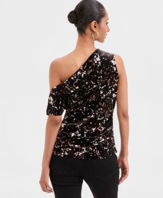 Women's Asymmetric Draped Velvet Top