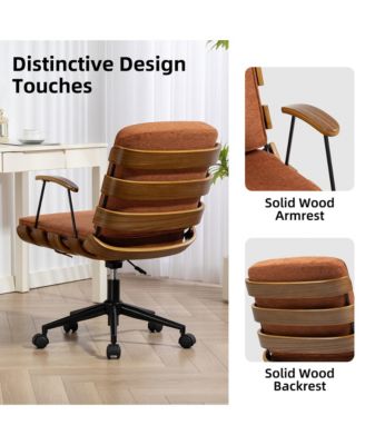 35.83"H Modern 360 Swivel Office Chair, Solid Wood Task Chair with Adjustable Height and Bent Wood