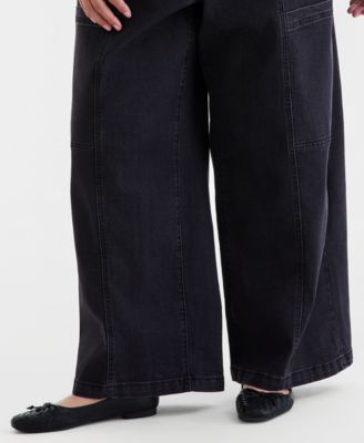 Plus Size Pull-On Utility Wide-Leg Jeans, Macy's Exclusive