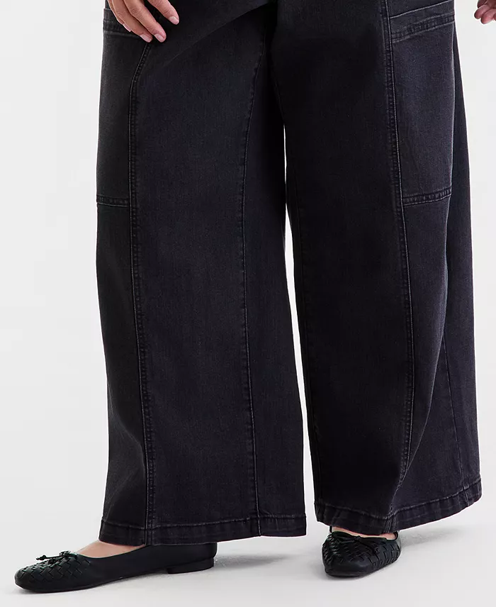 Plus Size Pull-On Utility Wide-Leg Jeans - thumbnail 6