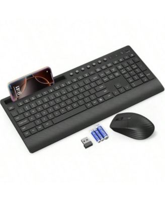 Wireless Keyboard and Mouse Combo - Full-Size Quiet Keyboard with Rest, Multimedia Keys, Power Switch, Compatible with OS, PC, Laptop - Black