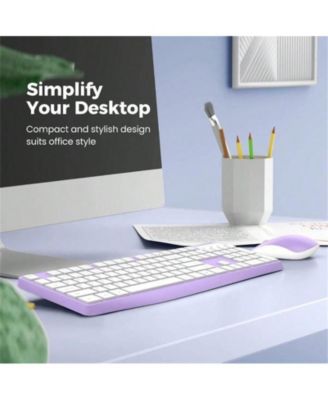 Wireless Keyboard And Mouse Combo - 2.4G Full-Sized Keyboard Mouse, 3 DPI Adjustable Cordless Keyboard And Mouse, Quiet Click Computer Laptop - Purple