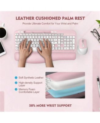 Wireless Keyboard and Mouse Combo - Full-Sized Keyboard with Cushioned Palm Rest, Phone Holder, 2.4G Cordless Set for Computer, Laptop, PC - Pink