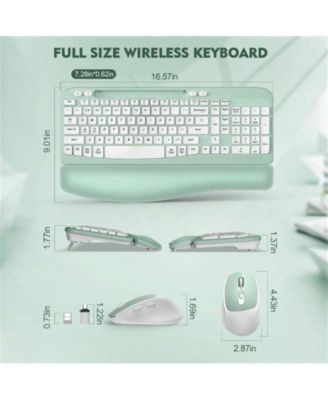 Wireless Keyboard and Mouse Combo - Full-Sized Keyboard with Cushioned Palm Rest, Phone Holder, 2.4G Cordless Set for Computer, Laptop, PC - Green