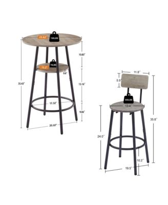 Round Stool Set with Shelf and Upholstered Backrest, 23.62'' W x 23.62'' D x 35.43'' H