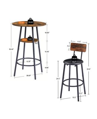 Round Stool Set with Shelf and Upholstered Backrest, 23.62'' W x 23.62'' D x 35.43'' H