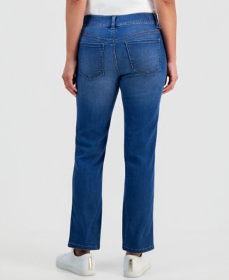 Petite High-Rise Pull-On Straight-Leg Jeans