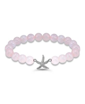 Aventurine Beads and Starfish Charm Silver Plated Stretch Bracelet