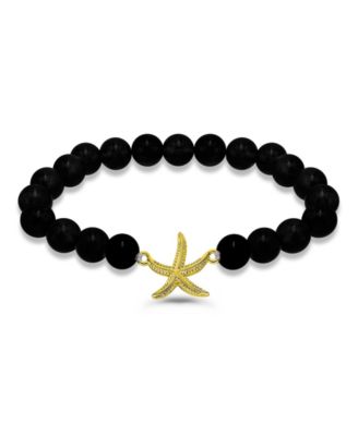 Picture Jasper Beads and Starfish Charm Gold Plated Stretch Bracelet