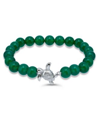 Howlite Chrysocolla Sodalite Beads and Sea Turtle Charm Station Silver Plated Stretch Bracelet