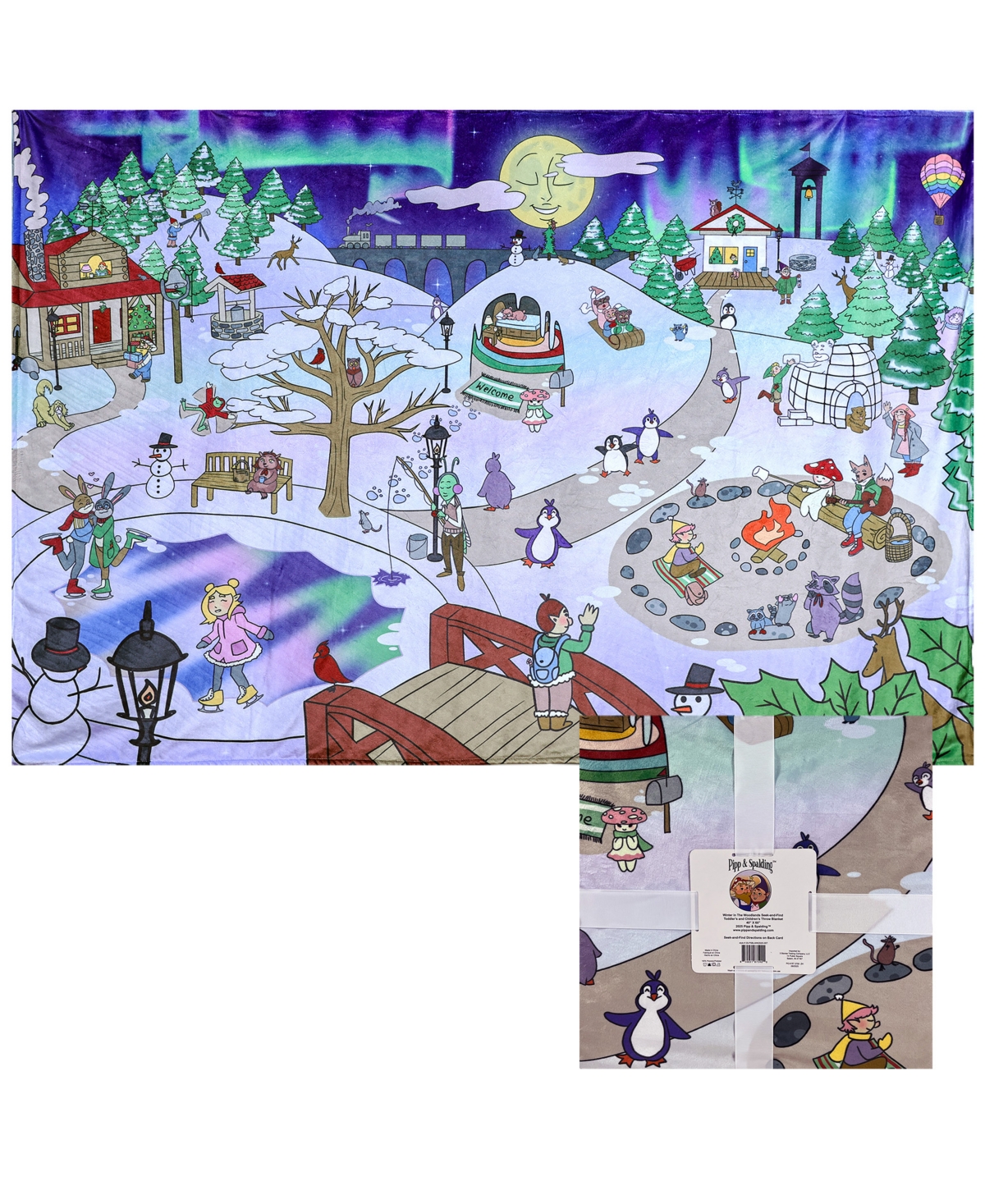 Pipp & Spalding Baby and Toddler Winter in The Woodlands Christmas Seek-and-Find Interactive Blanket, Large