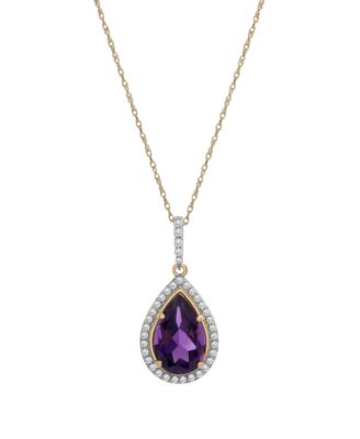 Macy's - Amethyst (3-1/8 ct. t.w.) and Diamond (1/4 ct. t.w.) Pendant Necklace in 14K Yellow Gold