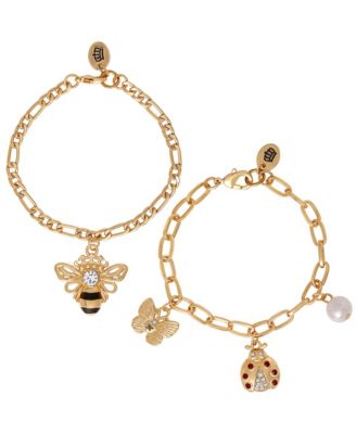 Charm Bracelet Duo - Ladybug & Bee - Gold Tone