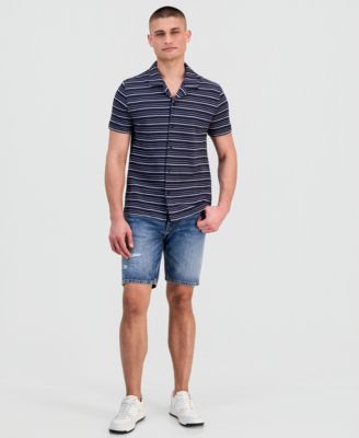 Men's Linear Striped Boucl&eacute; Knit Camp Shirt