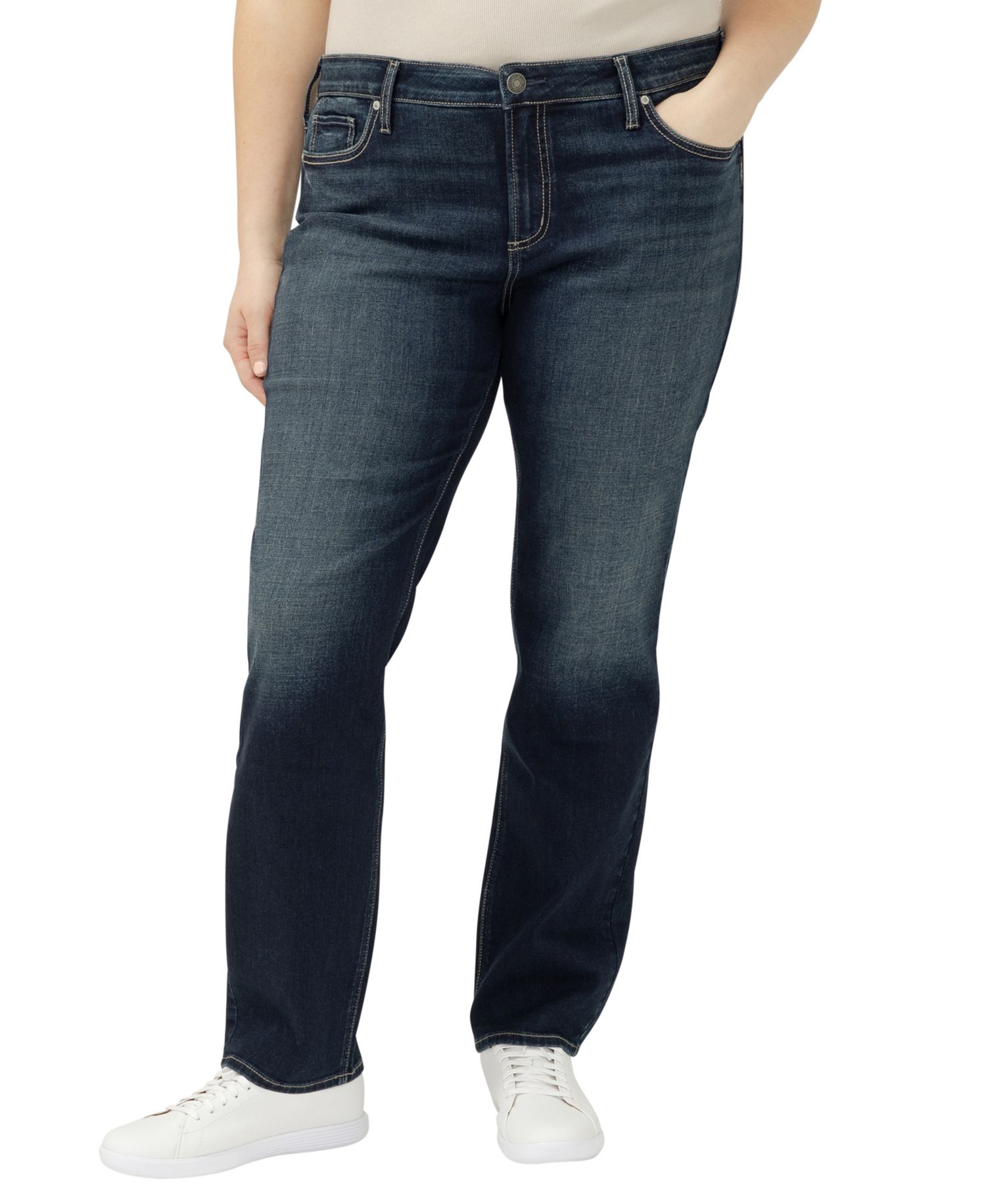 Plus Size Elyse Mid Rise Comfort Fit Straight Jeans