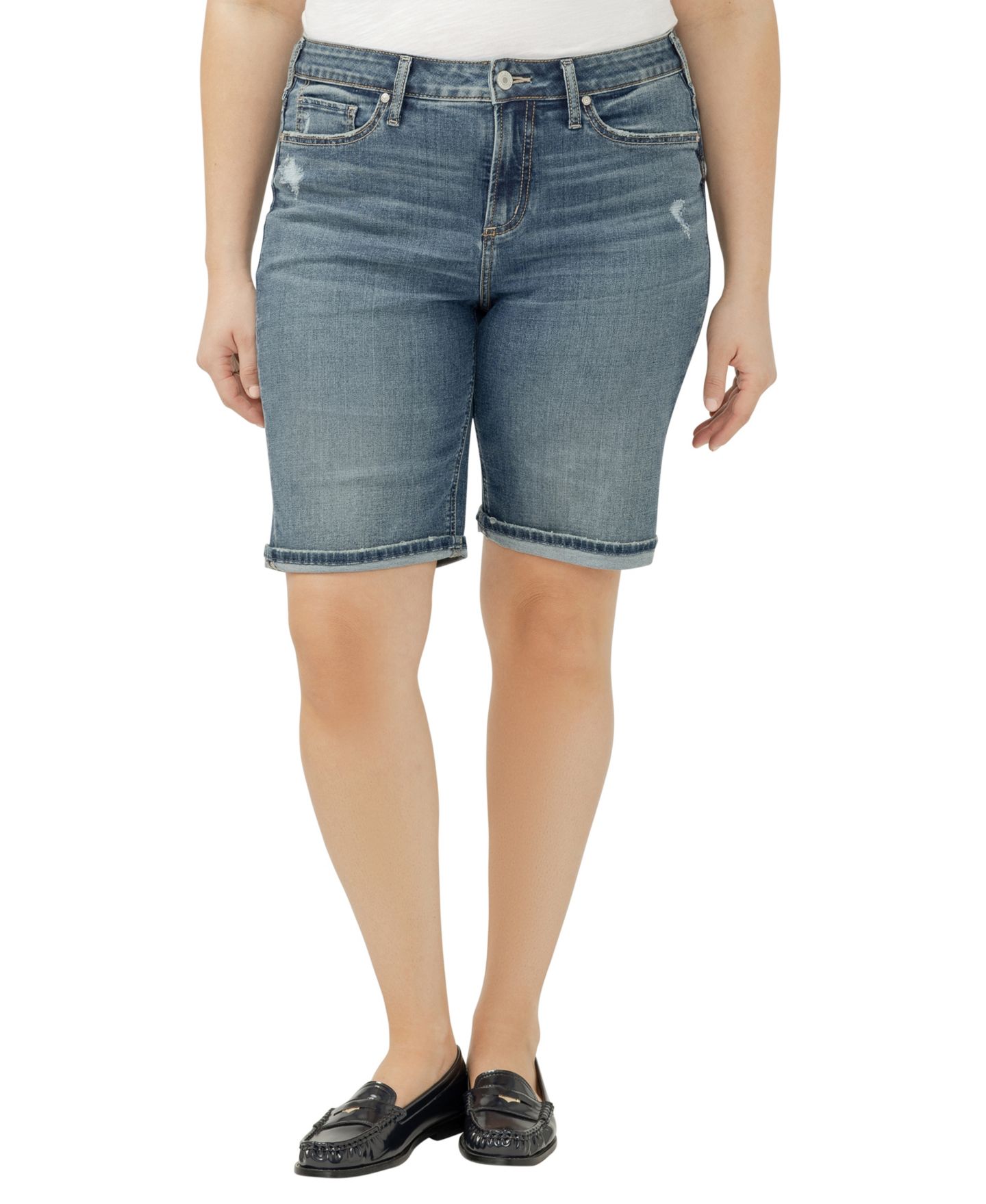 Женские шорты Silver Jeans Co. Plus Size Suki Mid Rise Curvy Fit Bermuda, цвет: Sunbury — фото 1