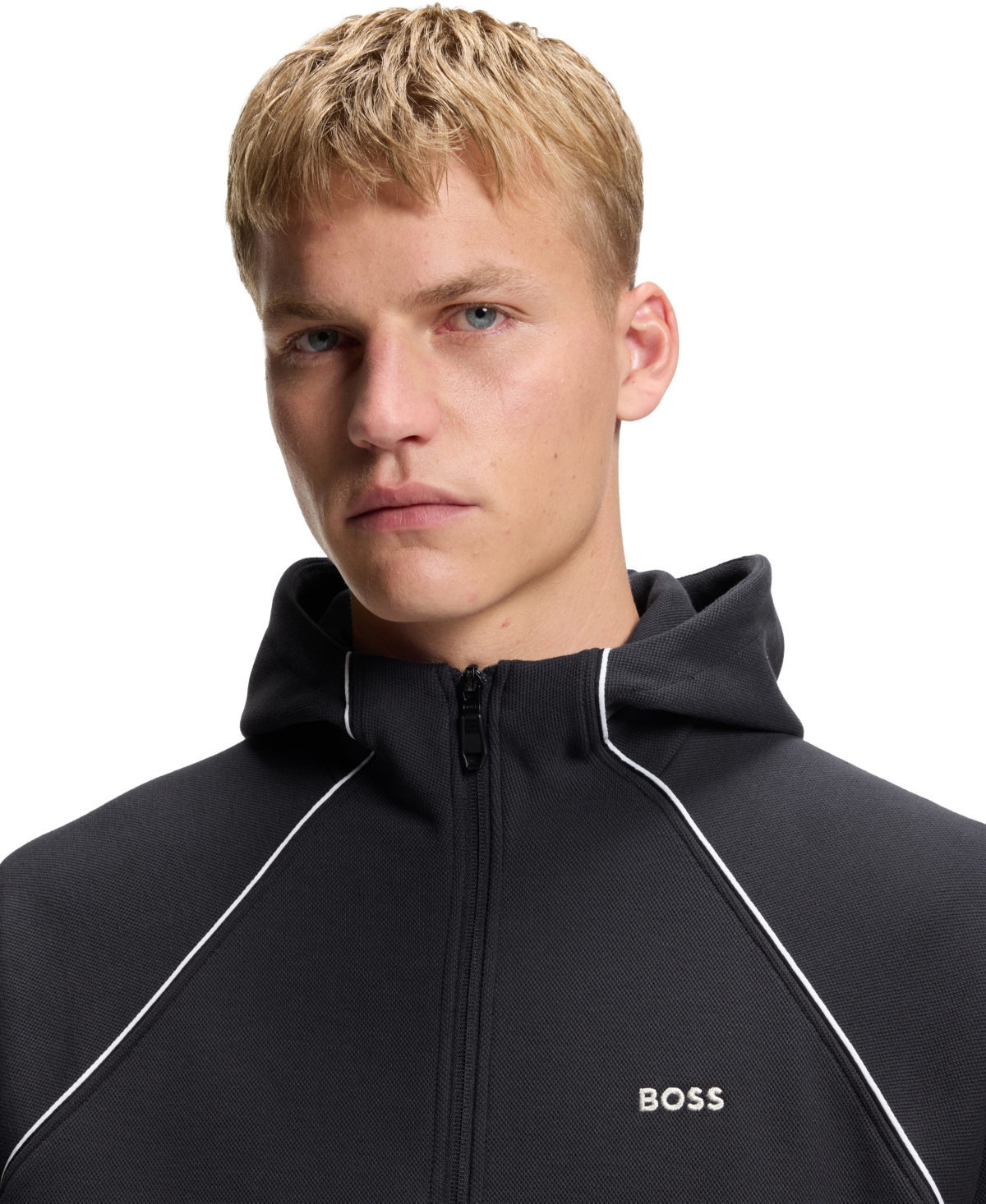 Boss by Hugo Men's Cotton-Blend Zip-Up Piping Detail Hoodie