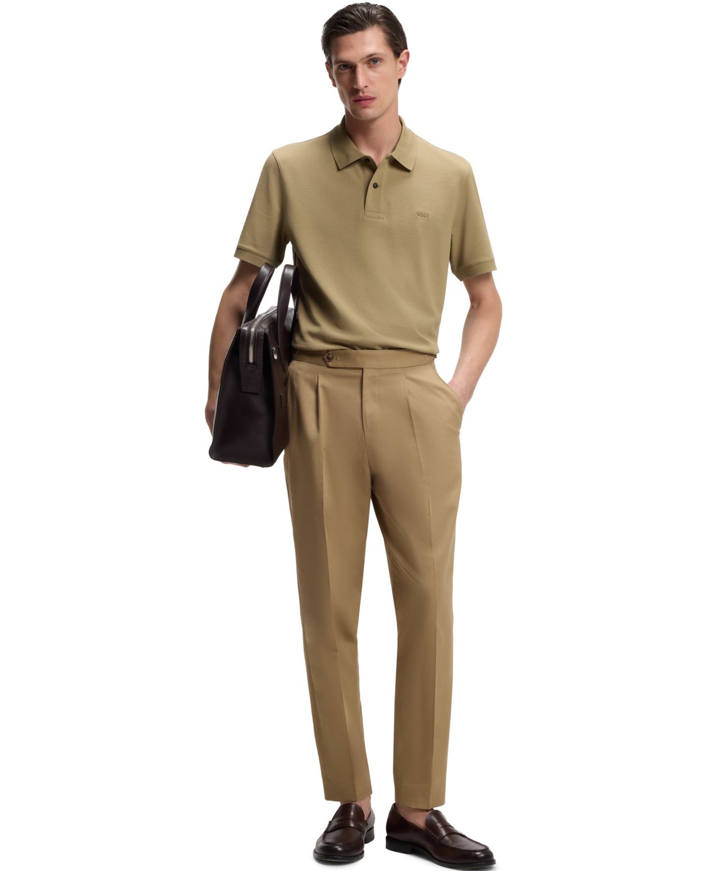 Мужское поло Hugo Boss Cotton Piqué Regular-Fit Pallas Polo Shirt, цвет: Тёмный бежевый — фото 2