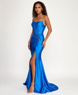 Juniors' Strapless Corseted Gown