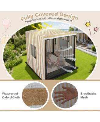 Wooden Sandbox with Adjustable Canopy and Storage Bench for Kids Ages 3