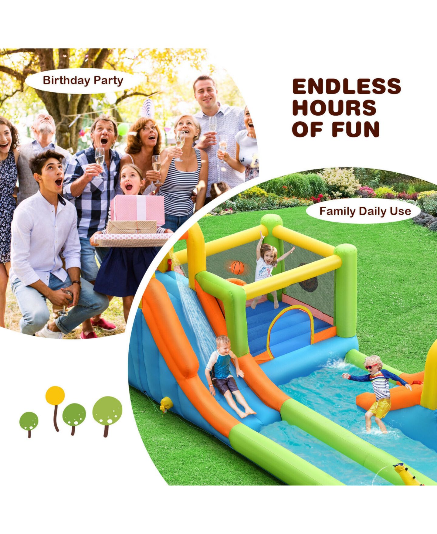 Детская игрушка SKONYON 8-in-1 Inflatable Water Slide Bounce House with 735W Blower, For Up to 3 People, Ages 3-10, цвет: Синий — фото 7